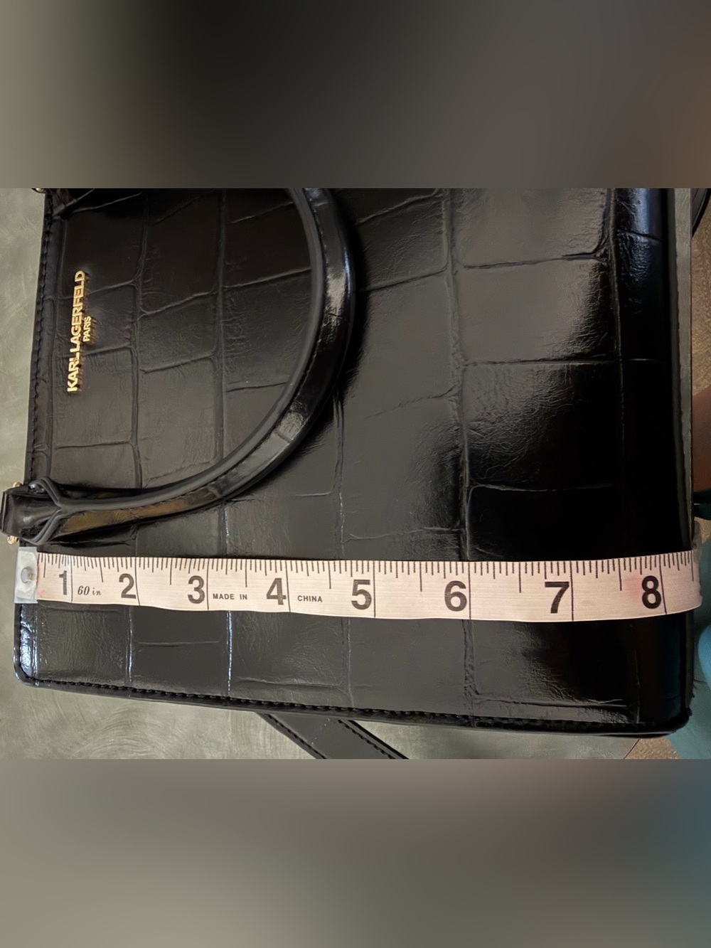 Karl Lagerfeld Black Croc-Embossed Satchel with Gold Charm - Picture 12 of 14